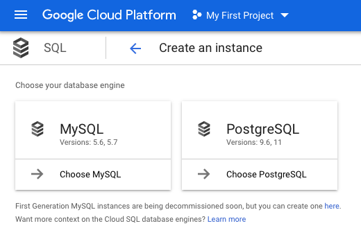 Google Cloud SQL - Create Instance