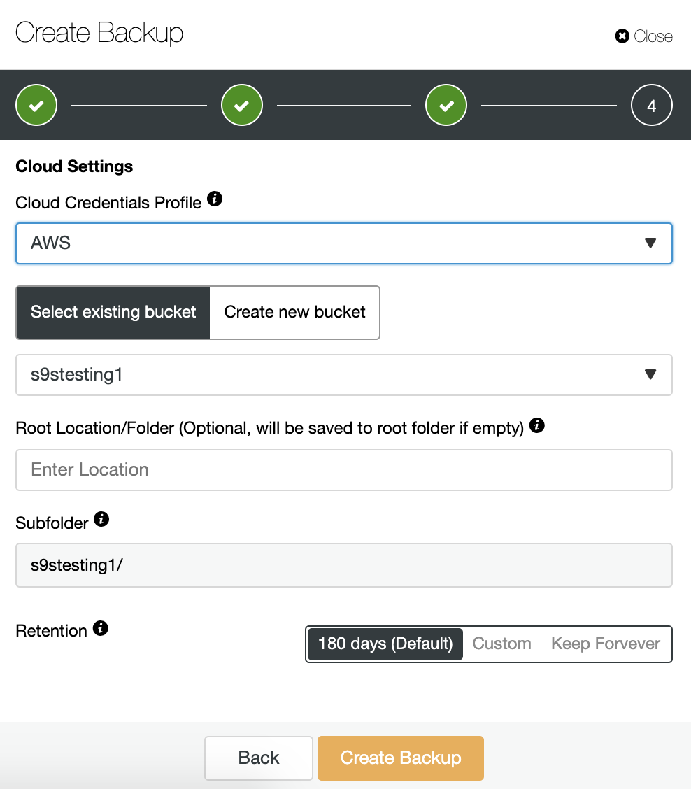 ClusterControl Create Backup Cloud Settings